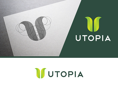 Utopia Logo adobe illustrator circle grid clean earthy eco fresh golden ratio gradient grass green icon leaf leaves logo logodesign minimalist simple simplicity vector