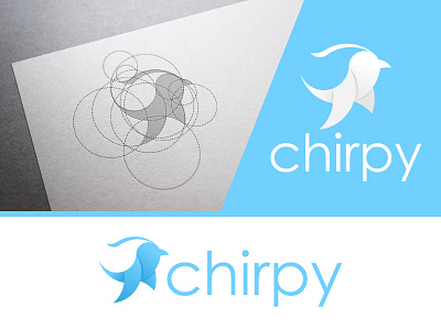 Chirpy Logo adobe illustrator animal bird blue brand indetity brand mark circle grid cool fly golden ratio gradient icon illustration logo logodesign minimalist simple symbol symbols vector