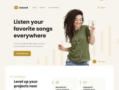 Music player - Landing page concept landing page music music player theme trendy design ui user interface ux web design web ui web uiux website website design