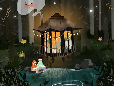 Cabin in the Woods bangalore cabin cabin in the woods couple daily illustration fireflies forest illustration illustrator indian illustrator jungle