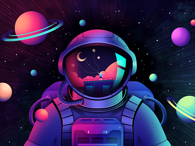 Astronauts in the universe astronaut childhood design dream illustration photoshop planet practice ps sketch stars universe
