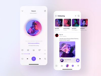Original music social App app clean clean ui design icon interface ios minimal mobile mobile app mobile design music music player player practice purple social ui ui design ux