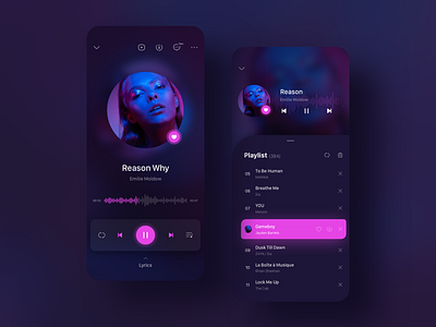 music player app app dark dark app dark ui design glassy icon ios mobile mobile design music player pink practice purple social media design surface design ui ui design ux ux design