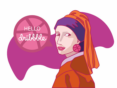 Girl With The Dribbble Earring artist dribbble earring girl graphic art hello hellodribbble illustration pearl vector