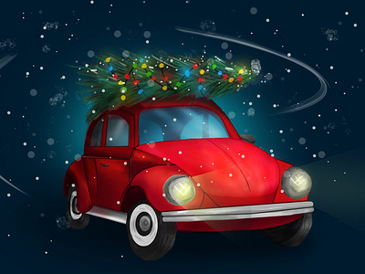 Christmas car art design digital digital art drawing illustration