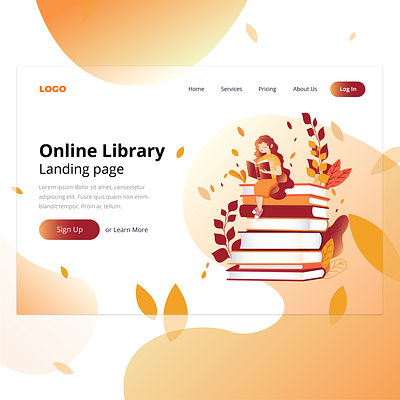 Library Landing page design art branding design digital digital art digital painting drawing flat illustation illustration illustrator landing design landing page landing page concept typography ui ux vector web