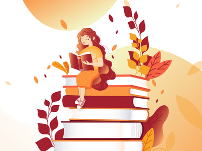 Girl & books art design digital digital art drawing flat illustation illustration illustrator infographic infographic design vector