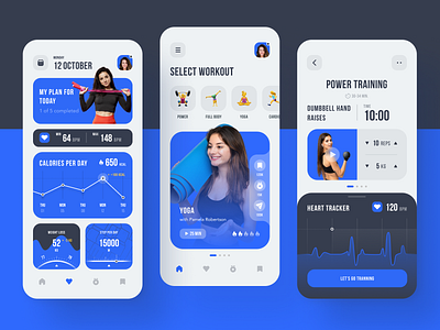 Fitness App Concept app body calories clean concept exercises fitness flat graphics gym heart rate icons interface mobile strength ui ux video weight workout