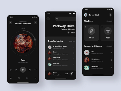 Music Player Dark Theme app app design black color clean dark dark app dark mode dark theme ios music app music player music player app music player ui ux