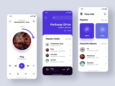 Music Player Light Theme album app app design card clean design flat icon ios music app music player music player app play player playlists ui ux white