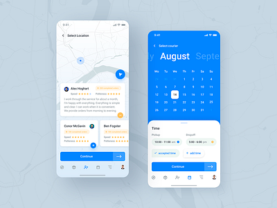 Delivery app (second) calendar cards courier date delivery gps map order parcel time ui uiux white