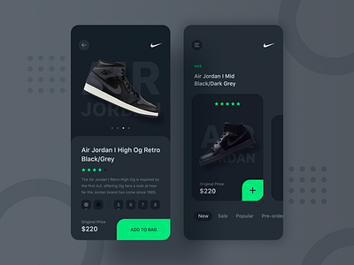 Nike Sneaker Shop UI app app design black clean clear concept dark elegant matte minimal nike simple sneaker ui ux uidesign