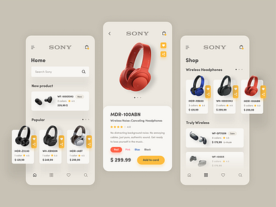 Sony Wireless Headphones Store android app app design app store apple clean ecommerce headphones ios minimal mobile music shop shopping app sony sound store ui ux wireless headphones