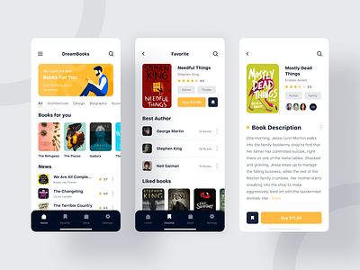 Book Store App / DreamBooks app book book app books card clean clear design ebook ebook cover interface ios library library card mobile reading store store app ui ux