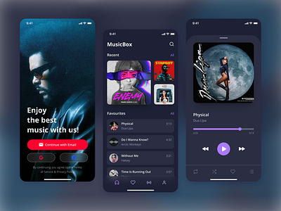 Music Player App android app app design dark theme design ios mobile app mobile interaction music app music player app playlist simple ui design uxui