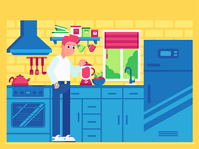 Healthy Eating 🥬🍎 2d ai boy character characterdesign cooking design eat flat health illustration illustrator kitchen lifestyle vector