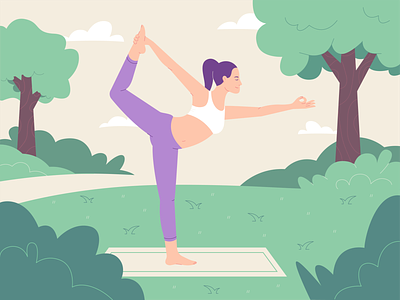 Yoga 2d calm character characterdesign design flat girls illustration pose trees vector yoga