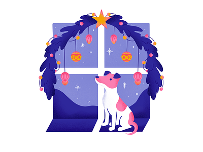 My dog 🐶 animals character characterdesign christmas design dog flat illustration procreate texture vector window