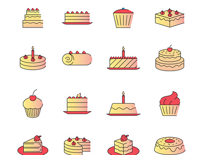 Cake Vector Icons app branding branding cake cakes design food icon icons icons set illustration logo piece of cake ui vector
