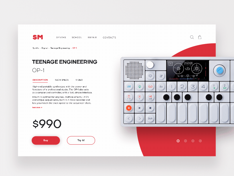 OP-1 Product Card Animation animation clean flat minimal product product card red slider synthesizer ui
