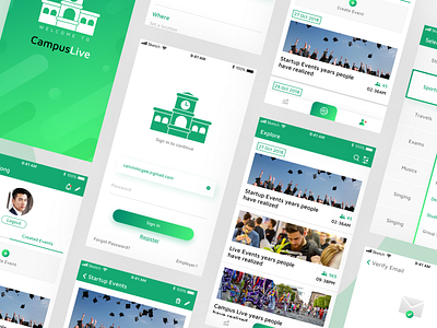 CampusLive Event App app design campus event college colleges event app event management events interface design ios app design live event mobile ui design ui ux design