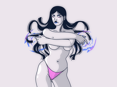 Sapphire Lightning anime female illustration jamilla grannetia lightning line art milibu nude pastel vector art woman