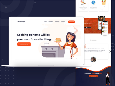 Marketing Page Design for Cravings App adobe illustrator adobexd design illustration marketing site minimal recipe recipe app typography ui uidesign uiux web webdesign website website design