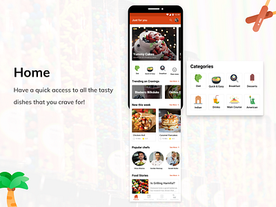 Home Screen Design for Cravings App android android app categories category chef home screen homepage homepage design illustration ios landingpage material ui materialdesign minimal recipe recipe app typography ui ux vector