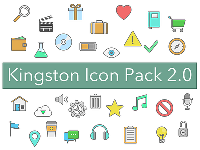 Kingston Icon Pack 2.0 alert audio compass flag icons love music objects pack science sight work