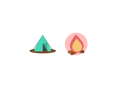 Camping fire icons roughing it tent wilderness