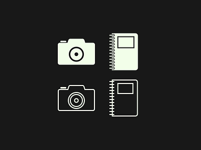 Camera and Notebook icon line minimal notes photography simple