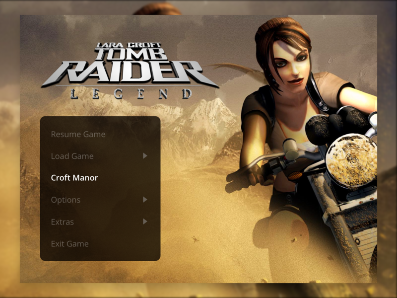Tomb Raider: Legend Menu UI adventure brown digital digital design game game ui gamer games ui gaming gold interface lara lara croft legend menu tomb raider ui user interface ux ux design