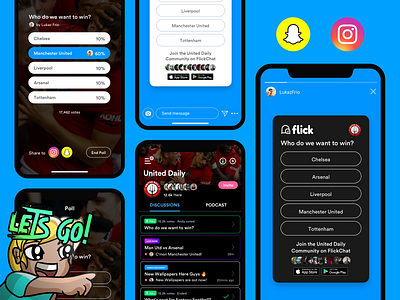 Flick - Poll Story Sticker blue chat community instagram poll product product design question quiz sharing simple snapchat sports sports chat story ui user interface user interface design ux ux design