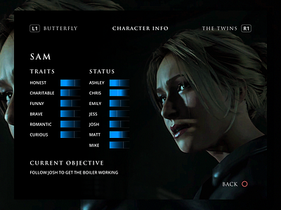 Until Dawn Character Info UI