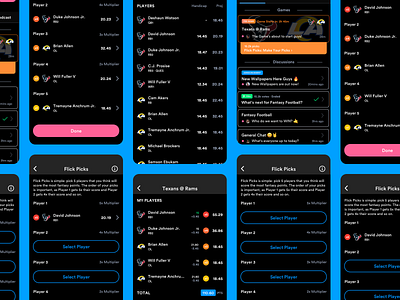 Flick - Flick Picks app app app design chat community dark mode fantasy football interface nfl players product design social media sport sports sports betting sports chat ui ui design user interface ux ux design