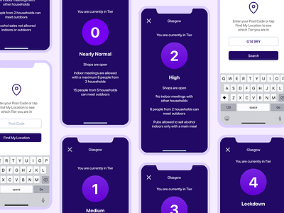 Scottish Tiers App app app design clean covid covid 19 covid19 design lockdwon pandemic product product design purple simple ui ui design user interface user interface design ux ux design white