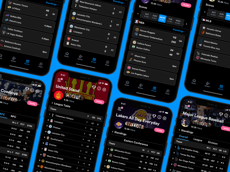Flick - Scores Tab app app design baseball basketball chat fixture football leagues mlb nba nfl product product design sport standings ui ui design user interface ux ux design