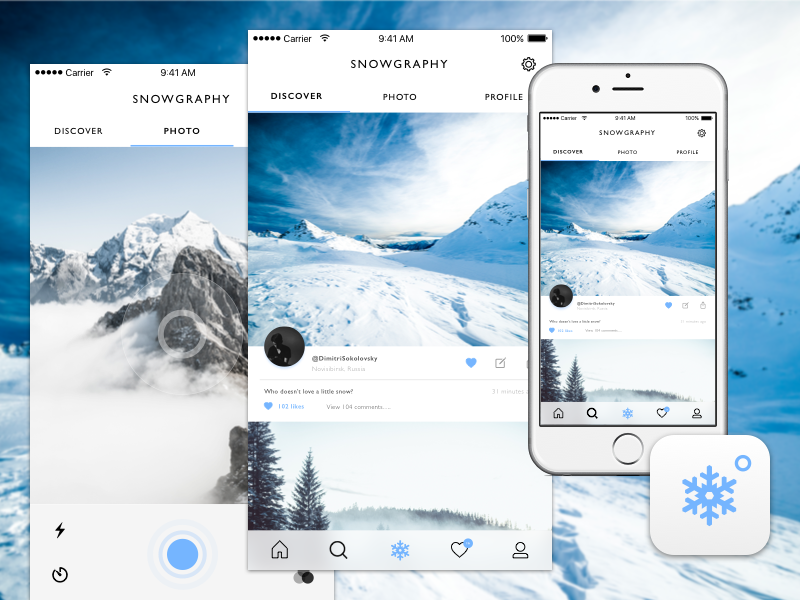 Snowgraphy Concept UI alpine blue user interface clean simple app design daily ui camera snow ux ui design ui