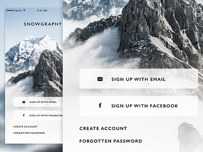 Snowgraphy Login alpine app design blue camera clean daily ui simple snow ui ui design user interface ux