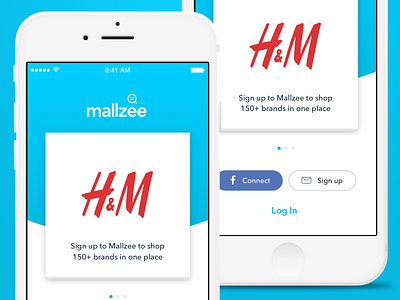 Mallzee Home iOS app app design blue brands fashion icon swipe ui ui design ux ux design white