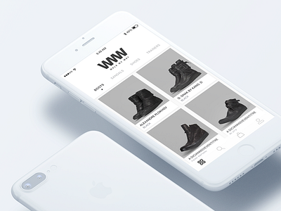 WMW - Shop Concept app black boots clean fashion footwear simple ui ui design ux ux design white