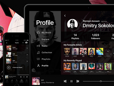 Music Desktop & App UI album app artist black design desktop music profile simple song ui ux