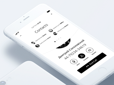 Dialler UI (White) - Contacts black black and white call clean design minimal monochrome phone simple ui ux white