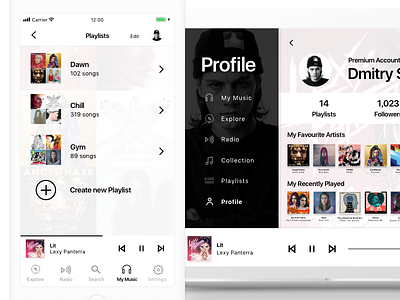 Music UI (White) - Playlists & Profile