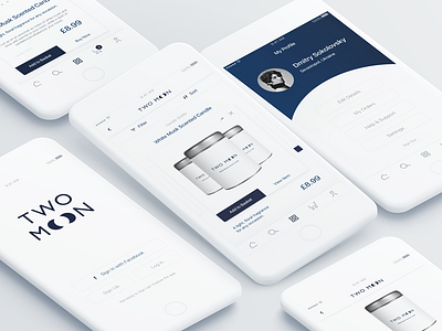 Two Moon Candles app blue candle clean design logo moon ui ui design ux white