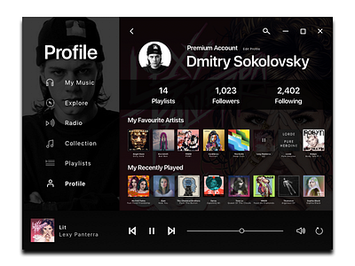 Music Profile UI album app black dashboard design display music play tbt ui ux white