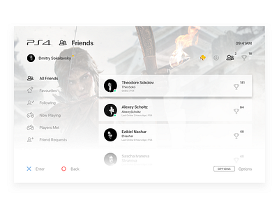 PS4 Friends Concept clean console friends game layout monochrome ps4 simple ui user interface ux white