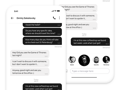 Chat black bold call chat clean design iphone x message monochrome ui ux white