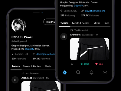 Twitter - Black Out Mode account app app design black black and white clean design feed monochrome profile simple social social media twitter ui ui design ux ux design white