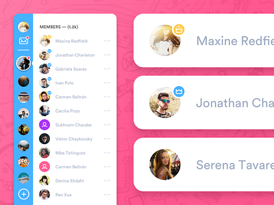 Flick - Members UI app app design avatar chat clean communities design list member members list name profile simple social social media ui ui design ux ux design white